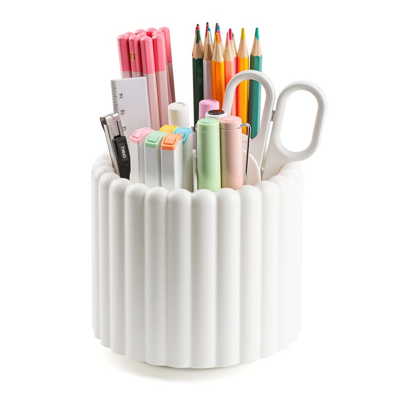 Sallurna Desk Organizer, 360 Rotating Pen Holder for Desk, Pencil Cup with 7 Compartments Storage Box Caddy for Kids, Office, School, Home (White) - Image 1